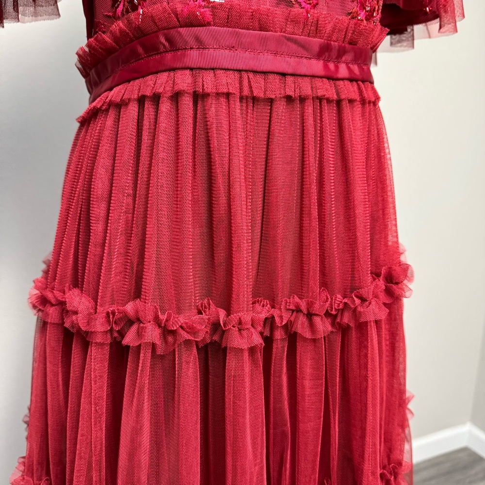 Ivy City Co. Anastasia Dress Sz M Dark Red Midi Embellished Tulle Holiday Party - Picture 8 of 14